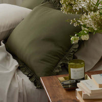 Solid Ruffle Garment Washed Cotton Percale Sham - Olive, Standard,Olive