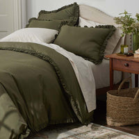 Solid Ruffle Garment Washed Cotton Percale Sham - Olive, Standard,Olive