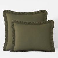 Solid Ruffle Garment Washed Cotton Percale Sham - Olive, Standard,Olive