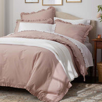 Solid Ruffle Garment Washed Cotton Percale Sham - Rose, Standard,Rose