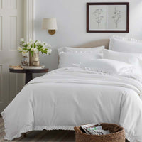 Solid Ruffle Garment Washed Cotton Percale Sham - White, Standard,White