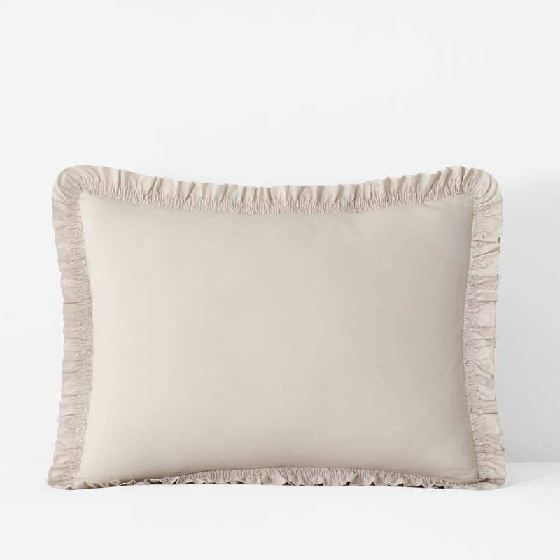 Solid Ruffle Garment Washed Cotton Percale Sham - Buff, Standard,Buff