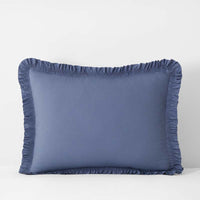 Solid Ruffle Garment Washed Cotton Percale Sham - Denim Blue, Standard,Denim Blue