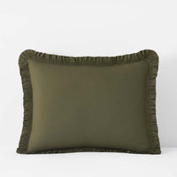 Solid Ruffle Garment Washed Cotton Percale Sham - Olive, Standard,Olive
