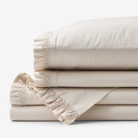Solid Ruffle Garment Washed Cotton Percale Bed Sheet Set - Buff, Twin XL,Buff