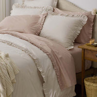 Solid Ruffle Garment Washed Cotton Percale Bed Sheet Set - Buff, Twin XL,Buff