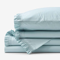 Solid Ruffle Garment Washed Cotton Percale Bed Sheet Set - Cloud Blue, Twin XL,Cloud Blue