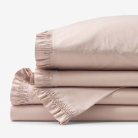 Solid Ruffle Garment Washed Cotton Percale Bed Sheet Set - Rose, Twin XL,Rose