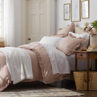 Solid Ruffle Garment Washed Cotton Percale Bed Sheet Set - Rose, Twin XL,Rose
