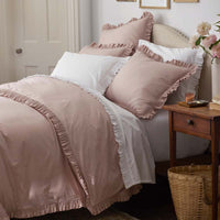 Solid Ruffle Garment Washed Cotton Percale Bed Sheet Set - Rose, Twin XL,Rose
