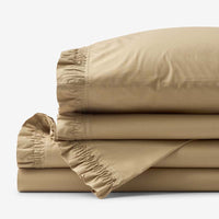 Solid Ruffle Garment Washed Cotton Percale Bed Sheet Set - Wheat, Twin XL,Wheat