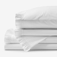 Solid Ruffle Garment Washed Cotton Percale Bed Sheet Set - White, Twin XL,White