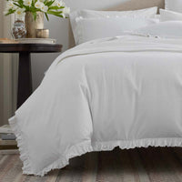Solid Ruffle Garment Washed Cotton Percale Bed Sheet Set - White, Twin XL,White
