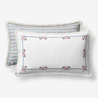 Floral Border Reversible Decorative Lumbar Pillow Cover - Ivory Multi, 12 in. x 21 in.,Ivory Multi