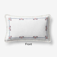 Floral Border Reversible Decorative Lumbar Pillow Cover - Ivory Multi, 12 in. x 21 in.,Ivory Multi