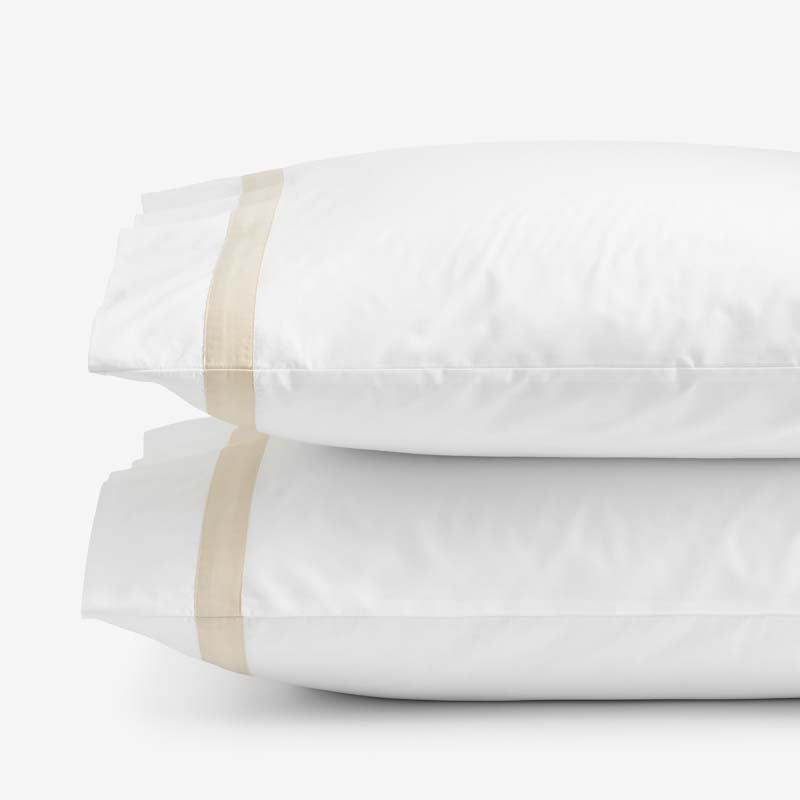 Contrast Border Premium Cool Supima® Cotton Percale Pillowcase Set - Oatmeal, Standard,Oatmeal