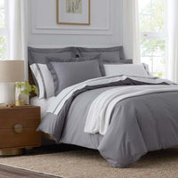 Contrast Border Premium Cool Supima® Cotton Percale Pillowcase Set - Pewter, Standard,Pewter