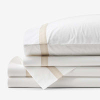 Contrast Border Premium Cool Supima® Cotton Percale Bed Sheet Set - Oatmeal, Twin,Oatmeal