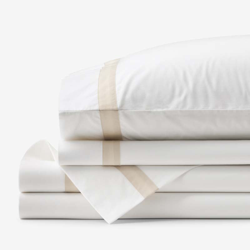 Contrast Border Premium Cool Supima® Cotton Percale Bed Sheet Set - Oatmeal, Twin,Oatmeal