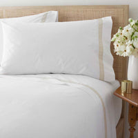 Contrast Border Premium Cool Supima® Cotton Percale Bed Sheet Set - Oatmeal, Twin,Oatmeal