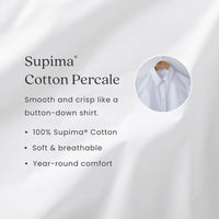 Contrast Border Premium Cool Supima® Cotton Percale Bed Sheet Set - White, Twin,White