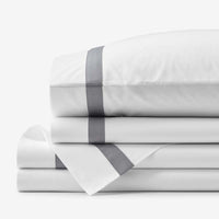 Contrast Border Premium Cool Supima® Cotton Percale Bed Sheet Set - Pewter, Twin,Pewter