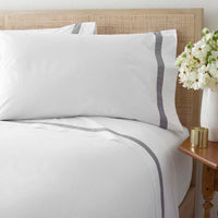 Contrast Border Premium Cool Supima® Cotton Percale Bed Sheet Set - Pewter, Twin,Pewter