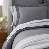 Contrast Border Premium Cool Supima® Cotton Percale Bed Sheet Set - Pewter, Twin,Pewter