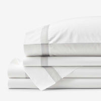 Contrast Border Premium Cool Supima® Cotton Percale Bed Sheet Set - Pearl Gray, Twin,Pearl Gray