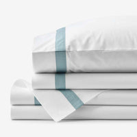 Contrast Border Premium Cool Supima® Cotton Percale Bed Sheet Set - Slate Blue, Twin,Slate Blue