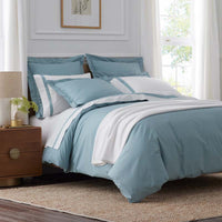 Contrast Border Premium Cool Supima® Cotton Percale Bed Sheet Set - Slate Blue, Twin,Slate Blue