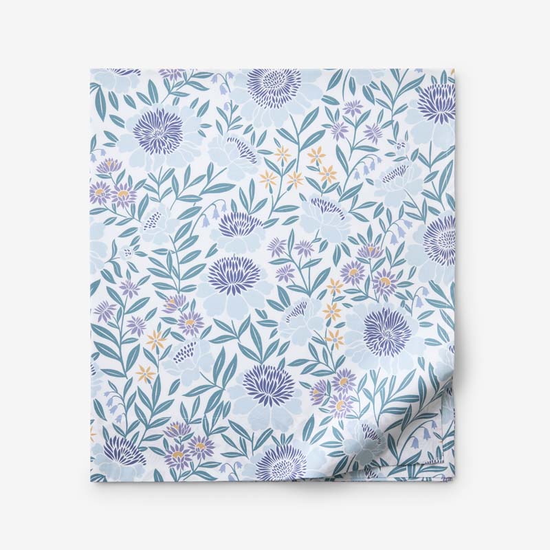 Tira Floral Classic Cool Cotton Percale Flat Bed Sheet - Floral Blue, Twin/Twin XL,Floral Blue