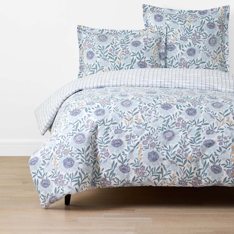 Tira Floral Classic Cool Cotton Percale Reversible Duvet Cover - Floral Blue, King/Cal. King,Floral Blue