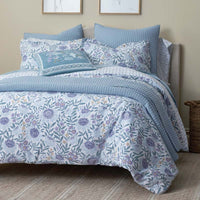 Tira Floral Classic Cool Cotton Percale Reversible Duvet Cover - Floral Blue, King/Cal. King,Floral Blue
