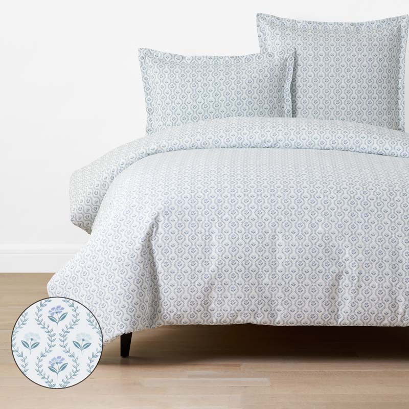 Tira Floral Classic Cool Cotton Percale Duvet Cover - Flower Blue, Twin/Twin XL,Flower Blue