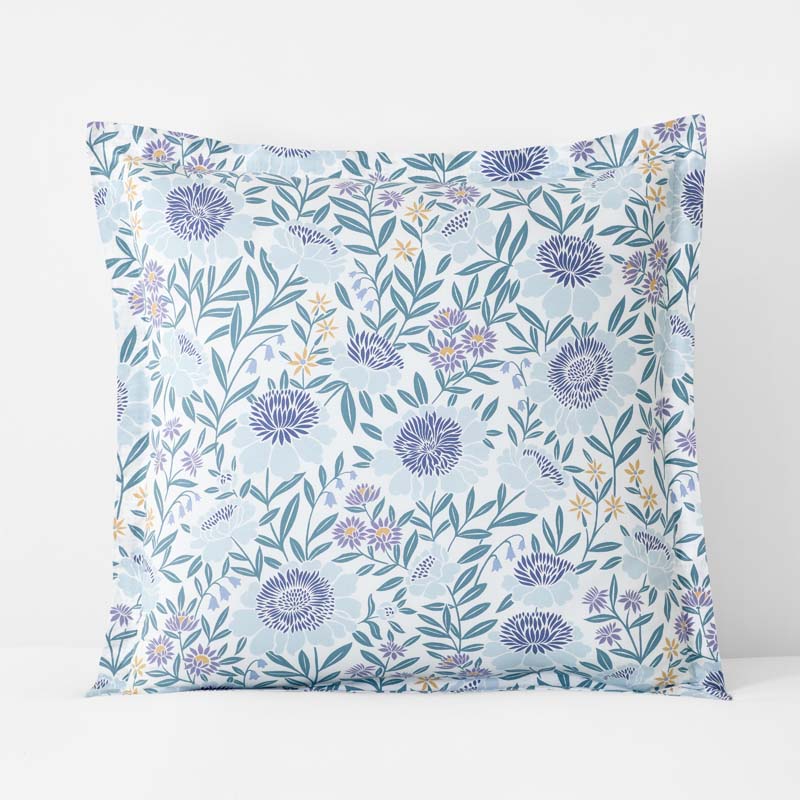 Tira Floral Classic Cool Cotton Percale Reversible Sham - Floral Blue, Euro,Floral Blue