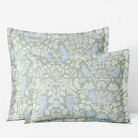 Tira Floral Classic Cool Cotton Percale Reversible Sham - Bird Green, King,Bird Green