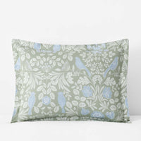 Tira Floral Classic Cool Cotton Percale Reversible Sham - Bird Green, King,Bird Green