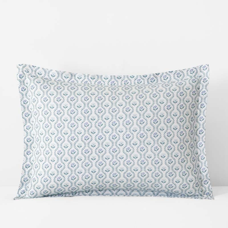 Tira Floral Classic Cool Cotton Percale Sham - Flower Blue, Standard,Flower Blue