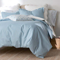 Tira Floral Classic Cool Cotton Percale Sham - Stripe Blue, Standard,Stripe Blue