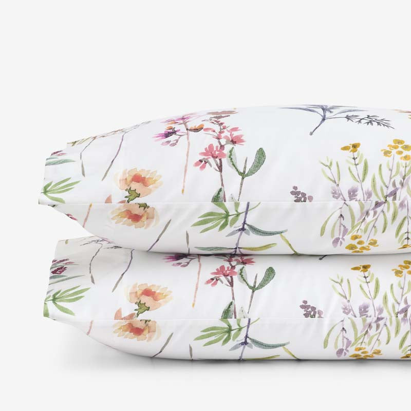 Blooming Garden Classic Smooth Sateen Pillowcase Set - White Multi, King,White Multi