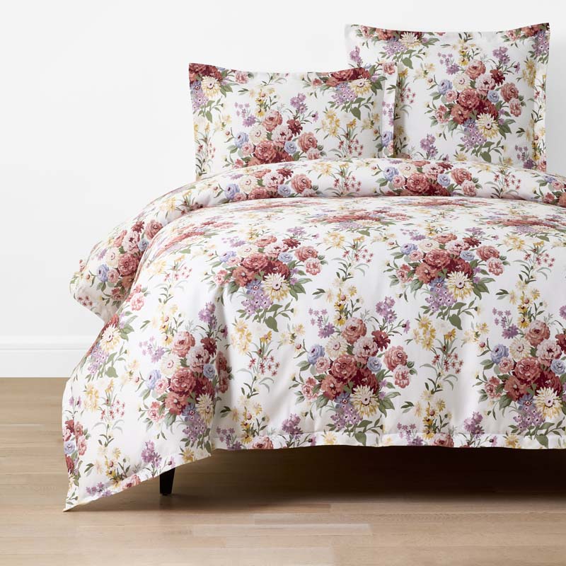 Nature's Bouquet Classic Smooth Sateen Duvet Cover - Cream Multi, King/Cal. King,Cream Multi