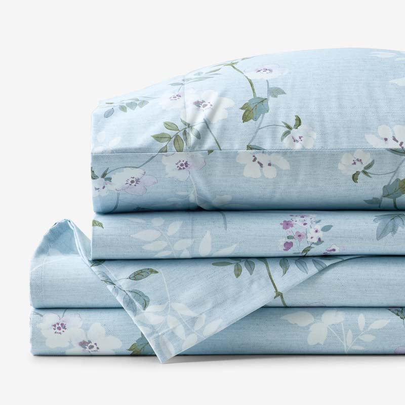 Wispy Meadow Premium Smooth Wrinkle-Free Sateen Bed Sheet Set - Blue Multi, Queen,Blue Multi