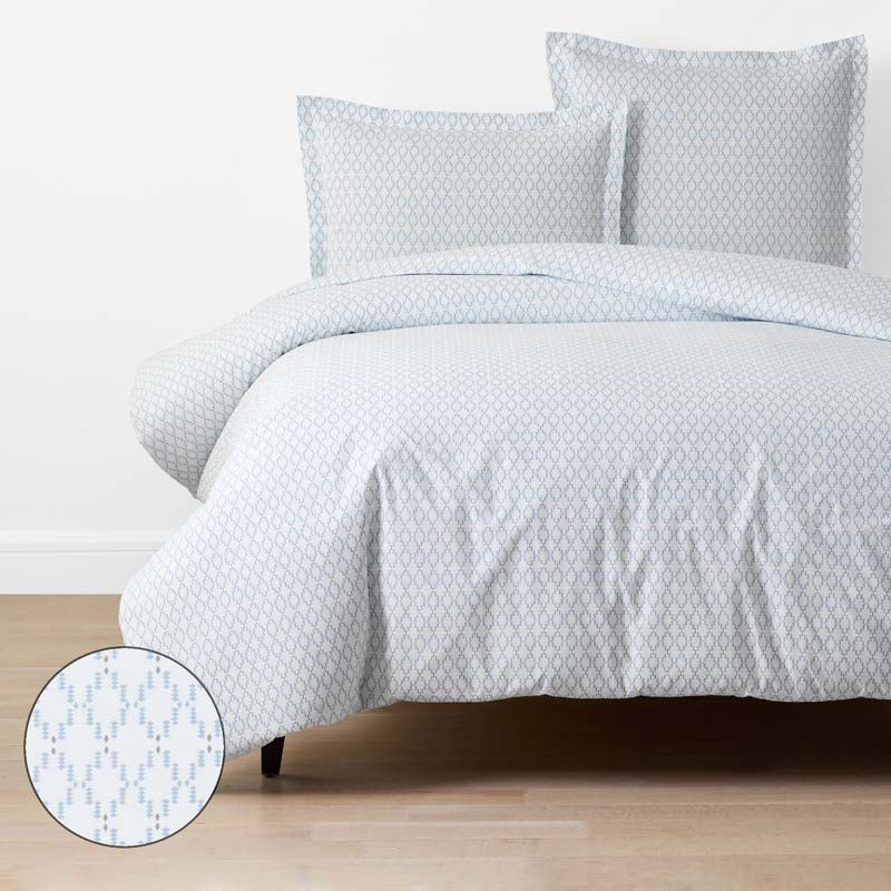 Feliciana Geo Garment Washed Cotton Percale Duvet Cover - Blue Multi, Twin/Twin XL,Blue Multi