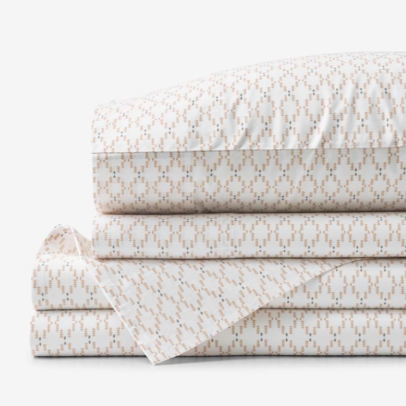 Feliciana Geo Garment Washed Cotton Percale Bed Sheet Set - Clay, Full,Clay