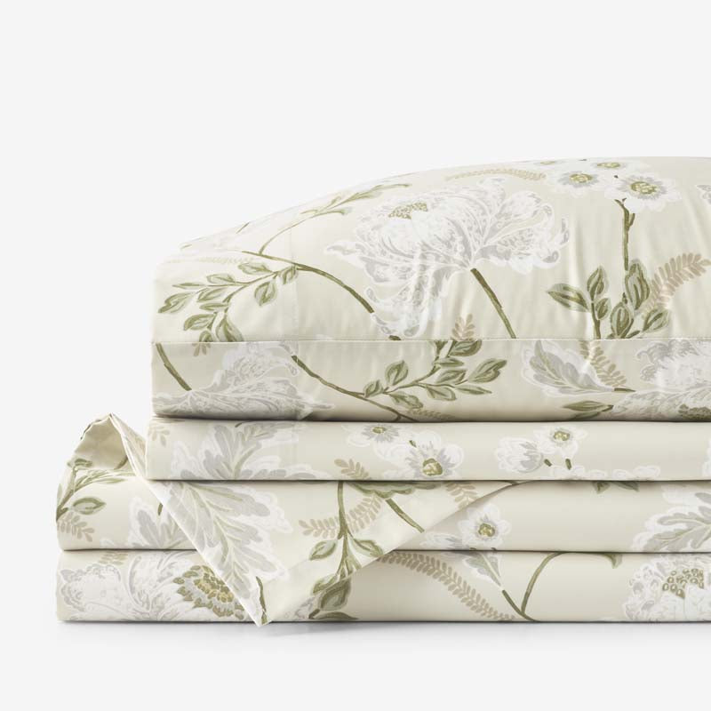 Tranquil Blossom Premium Smooth Wrinkle-Free Sateen Bed Sheet Set - Antique Beige, Queen,Antique Beige
