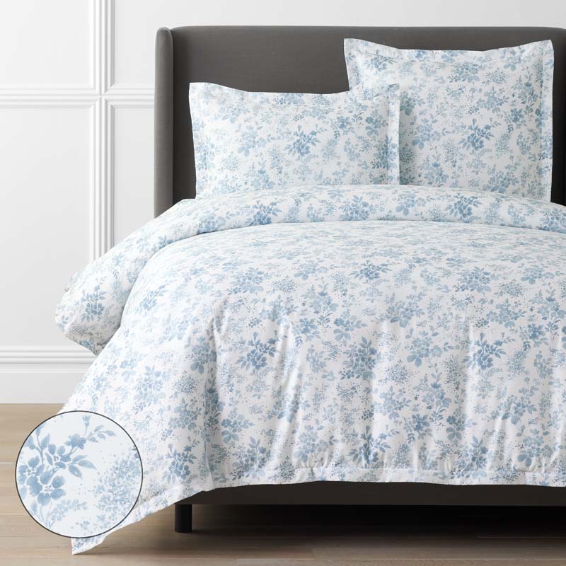 Whisper Fleur Premium Smooth Wrinkle-Free Sateen Duvet Cover - Blue Mist, King/Cal. King,Blue Mist