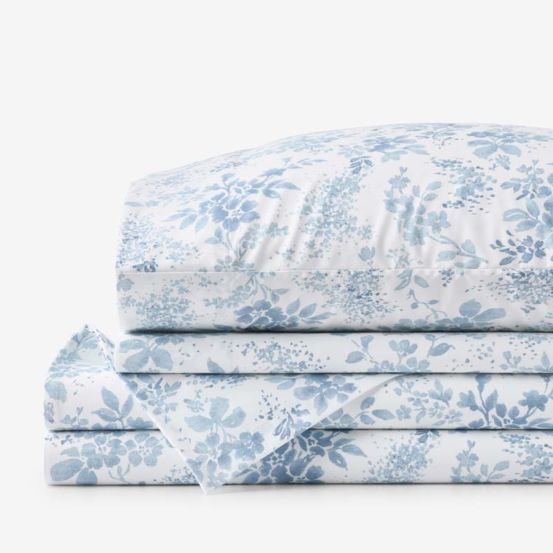 Whisper Fleur Premium Smooth Wrinkle-Free Sateen Bed Sheet Set - Blue Mist, Full,Blue Mist