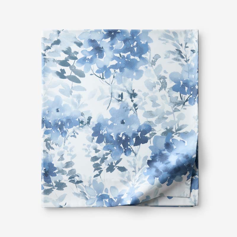 Floral Grove Premium Smooth Wrinkle-Free Sateen Flat Bed Sheet - Dusty Blue, Queen,Dusty Blue