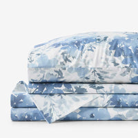 Floral Grove Premium Smooth Wrinkle-Free Sateen Bed Sheet Set - Dusty Blue, Queen,Dusty Blue